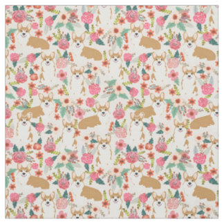 Tissu floral de corgi - crème