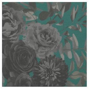Tissu Floral de Rose gothique noir noir turquoise