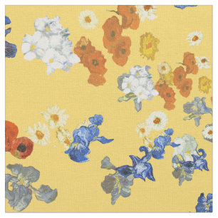 Tissu Floral d'Iris Bleu de Van Gogh sur Jaune