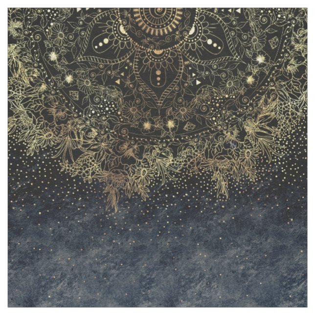 Tissu Floral Mandala or bleu (Échantillon)