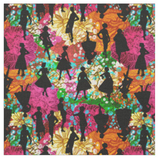 Tissu floral noir du milieu du siècle 1950 silhouette vi