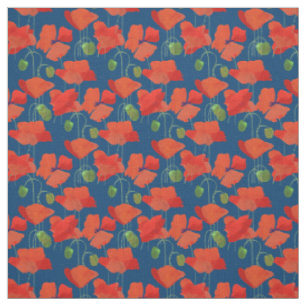 Tissu floral profondément bleu rouge fait sur