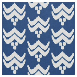 Tissu Floral stylisé Ikat - bleu indigo et blanc