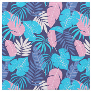 Tissu floral tropical rose, aqua et blanc