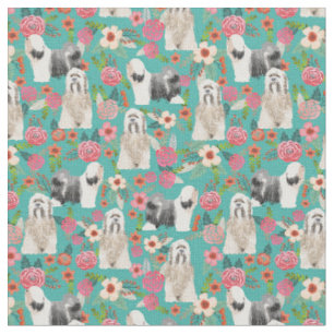 Tissu Flore vintage tibétain de Terrier turquoise