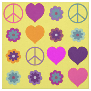 Tissu Flower Power Heart Peace Motif + votre backgr.