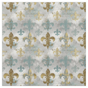 Tissu Fluer de Lis Bleu et or doux