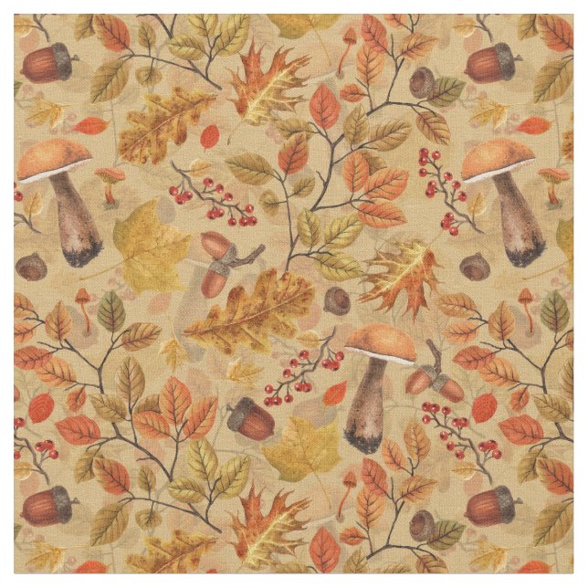 Tissu Forêt automnale sur ocre (Fermer)