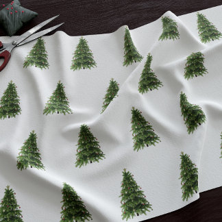 Tissu Forêt d'hiver Vert sapin de Noël Motif blanc