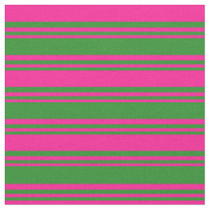 Tissu Forêt vert et profond rose rayures/lignes Motif
