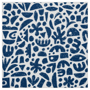 Tissu Formes Abstrait 140821 - Bleu Indigo sur Blanc