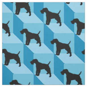 Tissu Fox Terrier de fil sur les cubes bleus