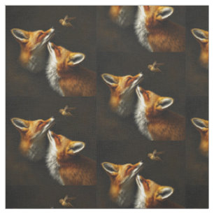 Tissu Foxes mignons et oiseaux Faune Animale Nature Art