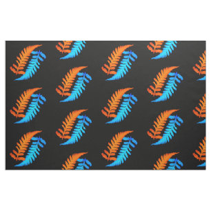 Tissu Foyer bleu électrique orange japonais peint fougèr