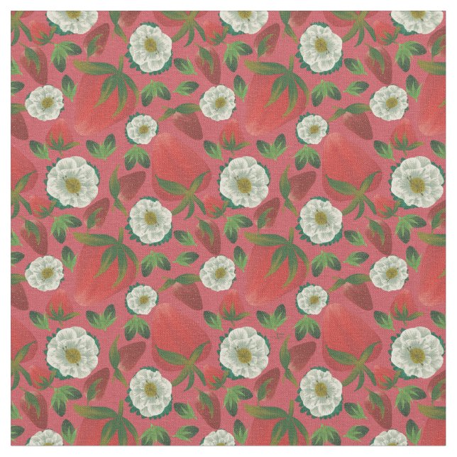 Tissu Fraise Rouge Floral (Fermer)