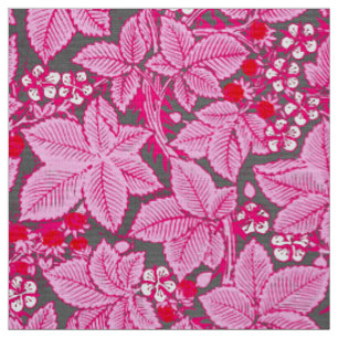 Tissu Fraises et feuille de Nouveau d'art, rose et gris