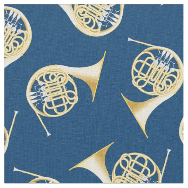 Tissu French Horns Musicien Salle Décor Bleu (Fermer)