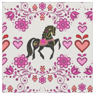 Tissu Friesienne/frisonne Chevalier folklorique rose/noi
