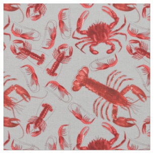 Tissu Fruits de mer Motif Crawfish Homard Rustique gris