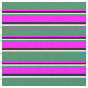 Tissu Fuchsia, Vert mer, Jaune clair et Motif noir