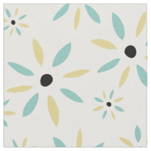Tissu Funky Aqua Bleu Et Jaune Fleurs Rétro