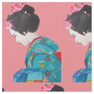 Tissu Geisha japonais avec l'art mignon de fleur rose