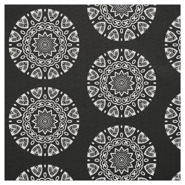 Tissu Géométrie organique - Blanc sur Noir (Échantillon)