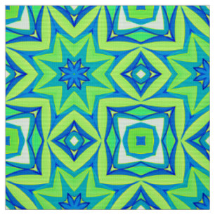 Tissu Géométrique étoile Abstraite - Vert chaux et bleu