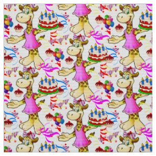 Tissu Giraffe Happy Birthday Cake Fabric