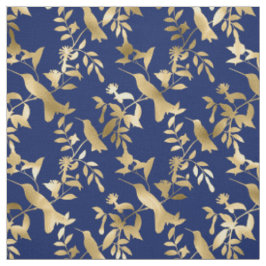 Tissu Glam Gold Hummingbirds Navy Blue Graphic