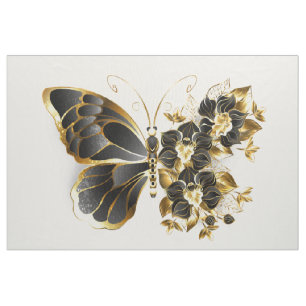 Tissu Gold flower Butterfly with Black Orchid