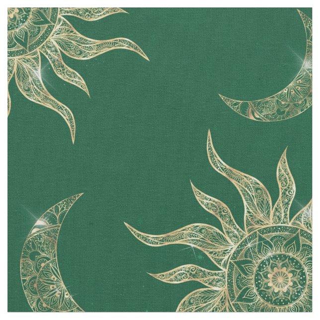 Tissu Gold Moon Sun Mandala Green Motif (Fermer)