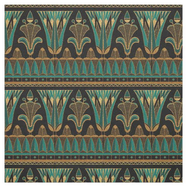 Tissu Gold Turquoise et Art déco noir (Échantillon)