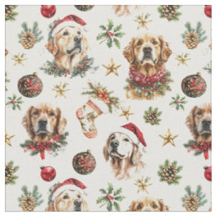Tissu Golden Retriever Chien Motif de Noël