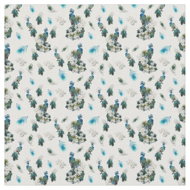 Tissu Golden Royal Peacock Feathers Running Print (Fermer)