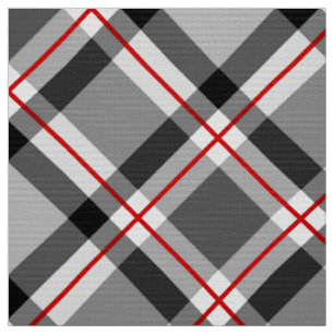 Tissu Grand plaid à balais, noir, blanc, gris et rouge