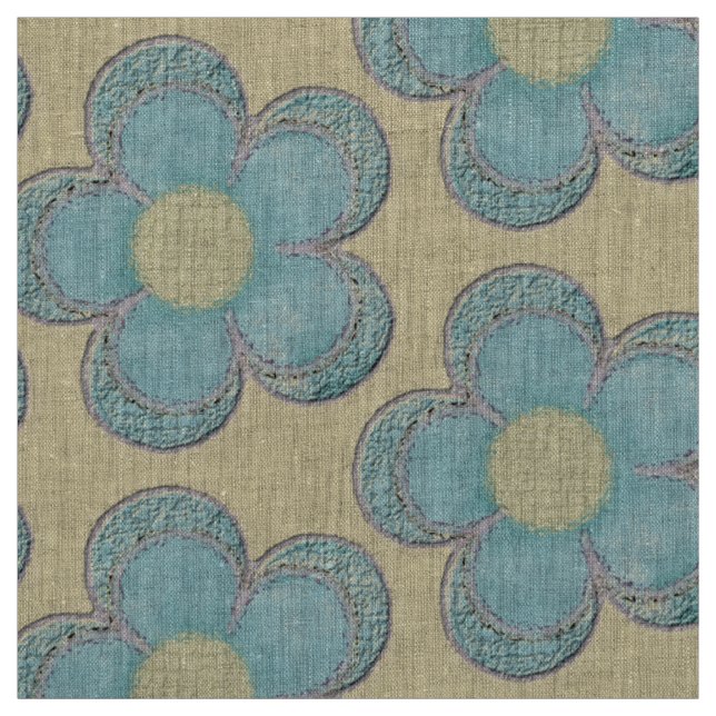 Tissu Grandes fleurs texturées (jaune/turquoise) (Échantillon)