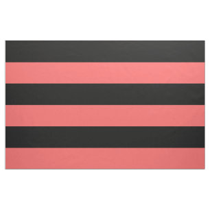 Tissu Grandes rayures noires et coralliennes