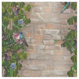 Tissu Grapevines d'Escalades, lèche-miel et mur de briqu