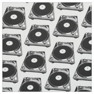 Tissu Graphique de Tourne-disque rétro en noir