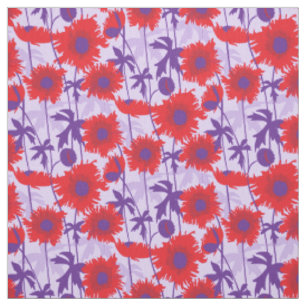 Tissu graphique floral pourpre rouge de pavots en