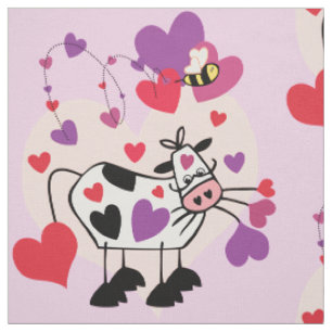 Tissu Graphique Motif de la vache mûre aux coeurs