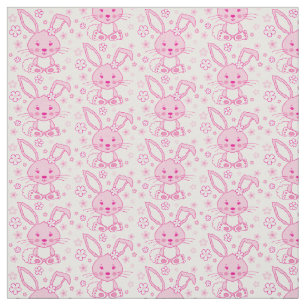 Tissu graphique rose de lapin et de fleurs