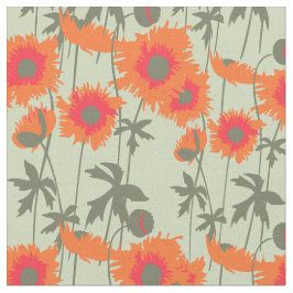 Tissu Graphisme floral orangé