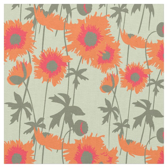 Tissu Graphisme floral orangé (Fermer)