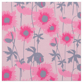 Tissu Graphisme floral rose pavot