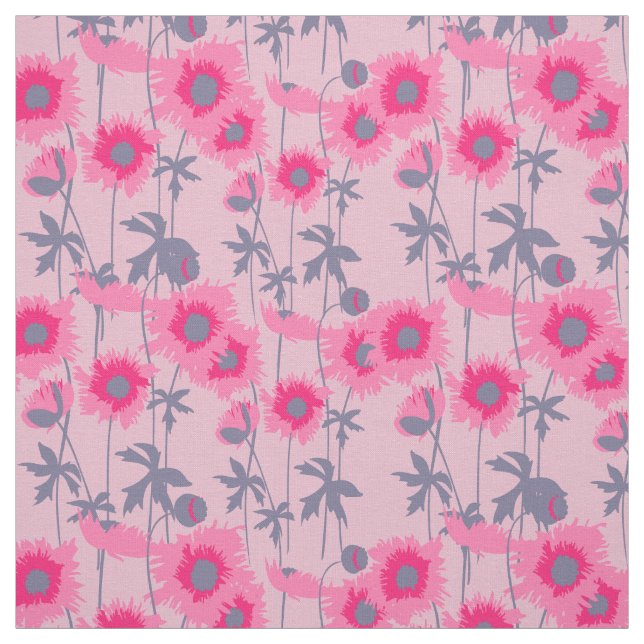Tissu Graphisme floral rose pavot (Échantillon)