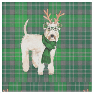 Tissu Green Holiday Plaid et Wheaten Terrier Noël