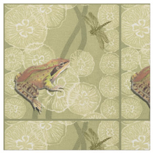 Tissu Grenouille et libellule sur des nénuphars