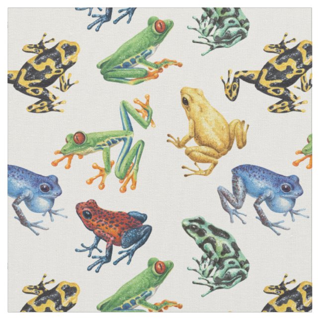 Tissu Grenouilles sur blanc naturel (Fermer)